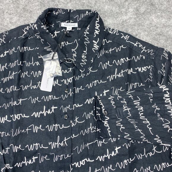 WeWoreWhat Black Scrip Print Cover Up Shirt Dress Small Linen New Beach Resort - Picture 3 of 12